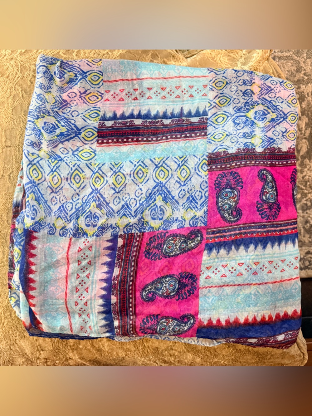 Bright Ikat Paisley Tribal Geometric Print Sheer Lightweight Scarf